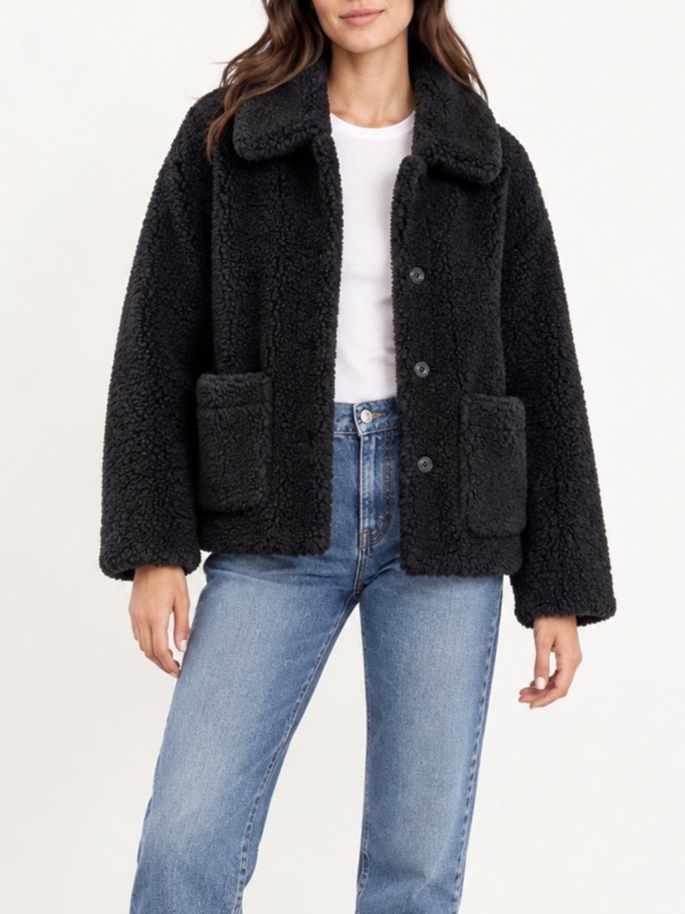 NWT APPARIS Tara Faux Shearling Aviator Coat Women's XL Black Luxe